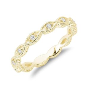 Diamond Wedding/Anniversary Ring 
14 Karat Yellow Wedding/Anniversary Ring Width 2.5mm 
Finger Size 6.5 Gram Weight 2.3 
8 Center Diamonds Shape: Round 0.1