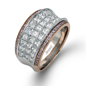 Diamond Dinner Ring - Women's 
18 Karat Rose/White Dinner Ring 
Finger Size 7 
 Center Diamond Shape: Princess Clarity: VS1 Colour: F/G Round Diamond 0.20 ctw 2.57