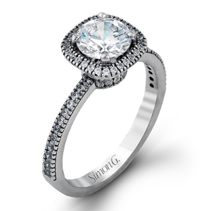 Diamond Semi-Mount Ring 
18 Karat White Ring 
Finger Size 6 
 Center Diamond Shape: Round; Clarity: VS1; Colour: F/G 0.3