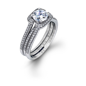 Diamond Semi-Mount Ring 
18 Karat White Ring 
Finger Size 6 
 Center Diamond Shape: Round; Clarity: VS1; Colour: F/G Round Diamond 0.08 ctw 0.34