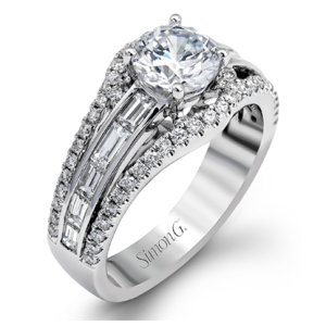 Diamond Semi-Mount Ring 
18 Karat White Ring 
Finger Size 7 
 Center Diamond Shape: Various Shapes; Clarity: VS1; Colour: F/G 1.03