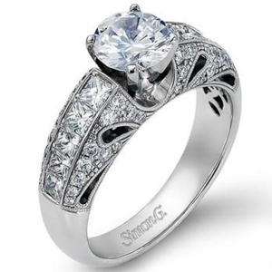 Diamond Semi-Mount Ring 
18 Karat White Ring 
Finger Size 7 
 Center Diamond Shape: Various Shapes; Clarity: VS1; Colour: F/G 0.98
