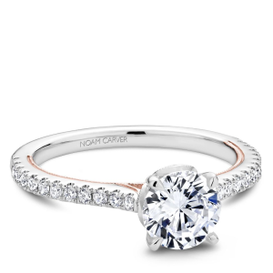 Diamond Semi-Mount Ring 
14 Karat Rose/White Ring 
Finger Size 6.5 
36 Center Diamonds Shape: Round; Clarity: SI1; Colour: G/H With 1 Round Cubic Zirconium 1.00 ctw 1.31