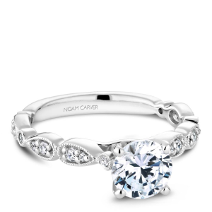 Diamond Semi-Mount Ring 
14 Karat White Ring 
Finger Size 6.5 
1 Center Cubic Zirconium 1.00ct Shape: Round With 18 Round Diamonds 0.14 ctw 1.14