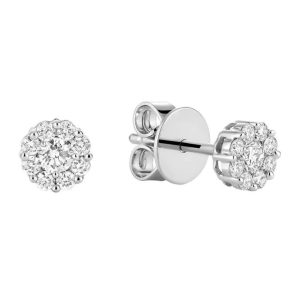 Diamond Earrings 
14 Karat White Diamond Earrings 
Gram Weight 1.4 
18 Center Diamonds Shape: Round With 18 Round Diamonds 0.34 ctw 0.69