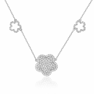 Diamond Pendant/Necklace 
14 Karat White Diamond Pendant 
 Chain Style: Cable Link 14 Karat White Length: 18in 
100 Center Diamonds Shape: Round 0.97
