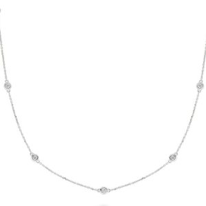 Diamond Pendant/Necklace 
14 Karat White Diamond Pendant 
 Chain Style: Cable Link 14 Karat White Length: 20in 
9 Center Diamonds Shape: Round 0.49