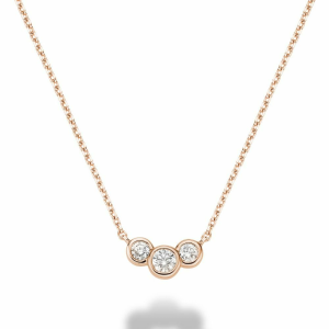 Diamond Pendant/Necklace 
14 Karat Rosé Diamond Pendant 
 Chain Style: Cable 14 Karat Rosé Length: 17in 
3 Center Diamonds Shape: Round 0.24