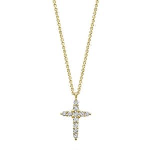Diamond Pendant/Necklace 
14 Karat Yellow Diamond Pendant 
 Chain Style: Cable Link 14 Karat Yellow Length: 18in 
11 Center Diamonds Shape: Round 0.18