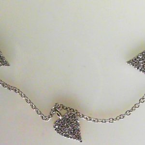 Diamond Pendant/Necklace 
14 Karat White Diamond Pendant 
Gram Weight 1.29 Chain Style: Cable Link 14 Karat White Length: 18in 
110 Center Diamonds Shape: Round 0.24