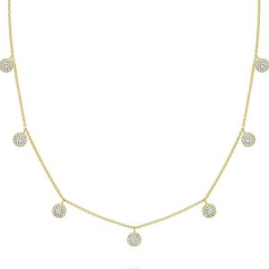 Diamond Pendant/Necklace 
14 Karat Yellow Diamond Pendant 
Gram Weight 1.37 Chain Style: Cable Link 14 Karat Yellow Length: 18in 
7 Center Diamonds Shape: Round 0.7