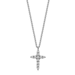 Diamond Pendant/Necklace 
14 Karat White Diamond Pendant 
 Chain Style: Cable Link 14 Karat White 
11 Center Diamonds Shape: Round; Clarity: I1; Colour: G/H 0.18