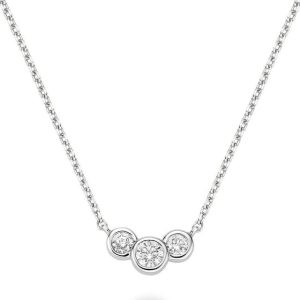 Diamond Pendant/Necklace 
14 Karat White Diamond Pendant 
 Chain Style: Cable Link 14 Karat White Length: 18in 
3 Center Diamonds Shape: Round 0.33