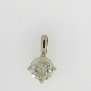 Estate Diamond Pendant/Necklace 
14 Karat White Estate Diamond Pendant 
 Chain Style: No Chain 
1 Center Diamond 0.81ct Shape: Round; Clarity: I3; Colour: K/L 0.81