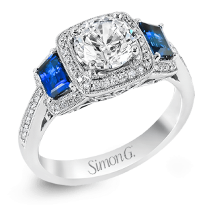 Cubic Zirconium Ring 
18 Karat White Cubic Zirconium Ring With Finger Size 6.5 
 
1 Center Cubic Zirconium Shape: Round With 23 Round Diamonds 0.53 ctw and 2 Various Shapes Sapphires
