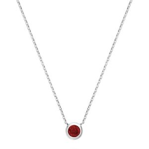 Ruby Pendant 
10 Karat White Ruby Pendant 
 Chain Style: Cable Link 10 Karat White Length: 17in 
1 Center Ruby Shape: Round