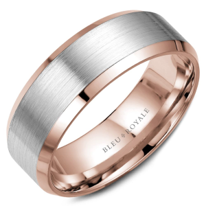 Rose/White 14 Karat Satin Band Ring Width 7.5 mm 
Size: 10