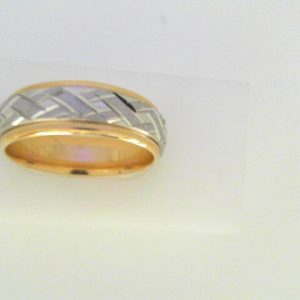 Yellow/White 10 Karat Satin Band Ring 
Size: 10 
Gram Weight 7.5 gr