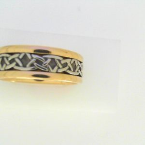 Yellow/White 10 Karat Polished Band Ring Width 7.5 mm 
Size: 10 
Gram Weight 8.35 gr