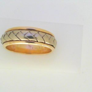 Yellow/White 14 Karat Satin Band Ring 
Size: 10 
Gram Weight 8.91 gr