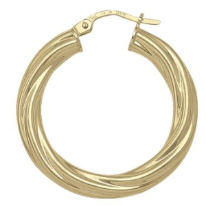Yellow 14 Karat Polished Medium Hoop Earring Width 4 mm 
Gram Weight 2.88 gr 
Length 27.3 mm