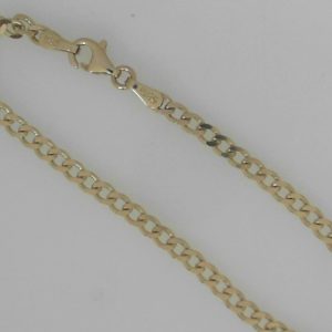 Yellow 14 Karat Polished Curb Chain Width 3 mm 
Length 17.5 in 
Gram Weight 8.54 gr