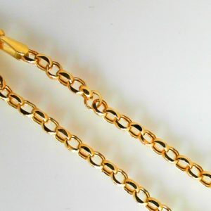 Yellow 14 Karat Polished Rolo Chain Width 3 mm 
Length 21 in 
Gram Weight 4.92 gr