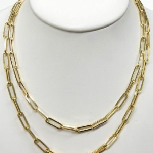 Yellow 14 Karat Polished Paper Clip Estate Chain Width 4.3 mm 
Length 16.5 in 
Gram Weight 8.3 gr