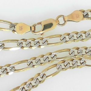 Yellow/White 10 Karat Polished Figaro Estate Chain Width 3.7 mm 
Length 18 in 
Gram Weight 9.7 gr