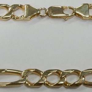 Yellow 14 Karat Polished Figaro Estate Bracelet Width 7.8 mm 
Length 8 in 
Gram Weight 17.67 gr