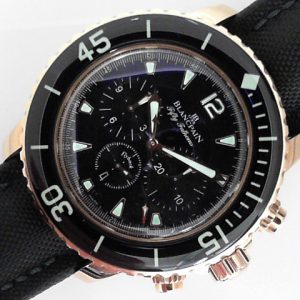 45mm BlancPain Fifty Fathoms Flyback Chronograph 164gr. 18kt rose gold on black fabric strap 5085F 3630 52A  SN 392 no box or papers
