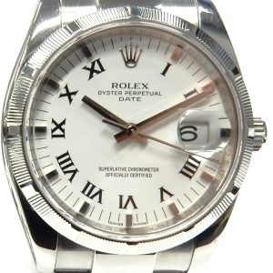 Estate Rolex Dress Year: 2008
Vendor Style #: 115210 Oyster Date engine turned bezel SN: M874462 Oyster
35mm StainlessSteel
Dial: White Roman hash 
Box Included/Papers Included
Condition Very Good
1 Year Warranty
Rare engine turned bezel