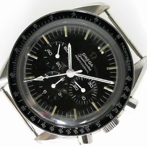 Estate Omega Chronograph Year: 1967
Vendor Style #: 145.012 Speedmaster Moonwatch SN: 26543412 
42mm StainlessSteel
Dial: Black Hash 
Box Not Included/Papers Not Included
Condition Fair/Good
1 Year Warranty, fully serviced 2026