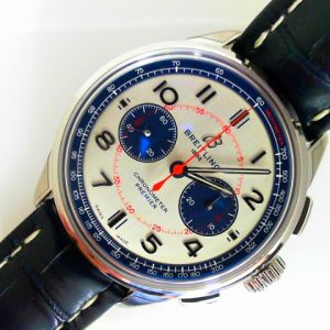 Estate Breitling Chronograph Year: 2023
Vendor Style #: AB0118A71G1P1 Mulliner SN: 3312357 
42.6mm StainlessSteel
Dial: Mulliner 
Box Included/Papers Included
Condition Like New
1 Year Warranty